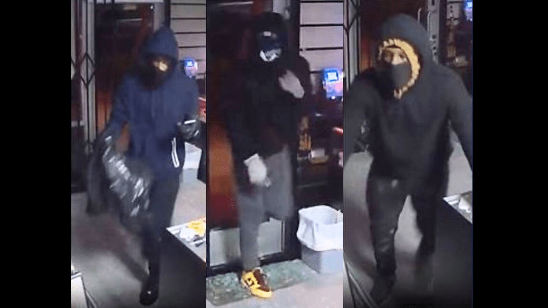 Male suspects wanted for ransacking a smoke shop and escaping with thousands of dollars worth of merchandise in Tustin. (Tustin Police Department)