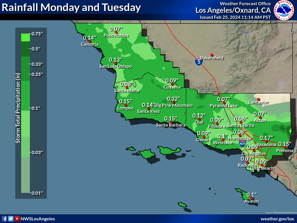 Monday rainfall map in Los Angeles