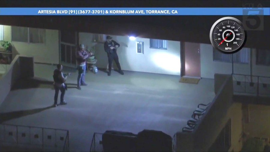 A man was arrested after barricading inside a Torrance apartment following a high-speed pursuit through Los Angeles County on Feb. 2, 2024. (KTLA)