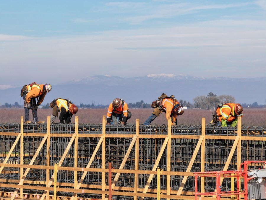 Crews work on the Mountain View Avenue Grade Separation project for the California High-Speed Rail on Jan. 30, 2024. (CaHSR)