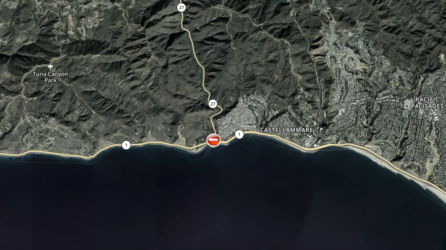 A map shows the closure along Pacific Coast Highway in Malibu on March 11, 2024.