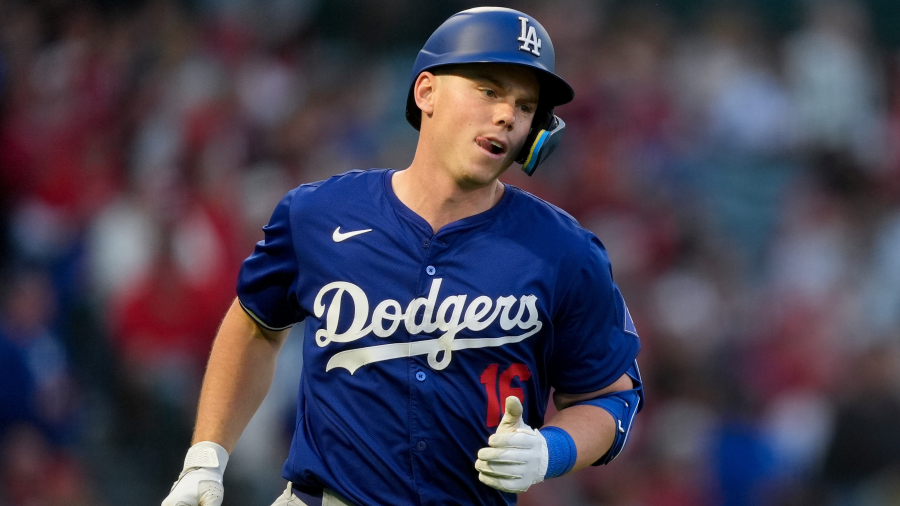 Los Angeles Dodgers' Will Smith runs hitting a home run during the fourth inning of the team's exhibition baseball game against the Los Angeles Angels, Tuesday, March 26, 2024, in Anaheim, Calif. 