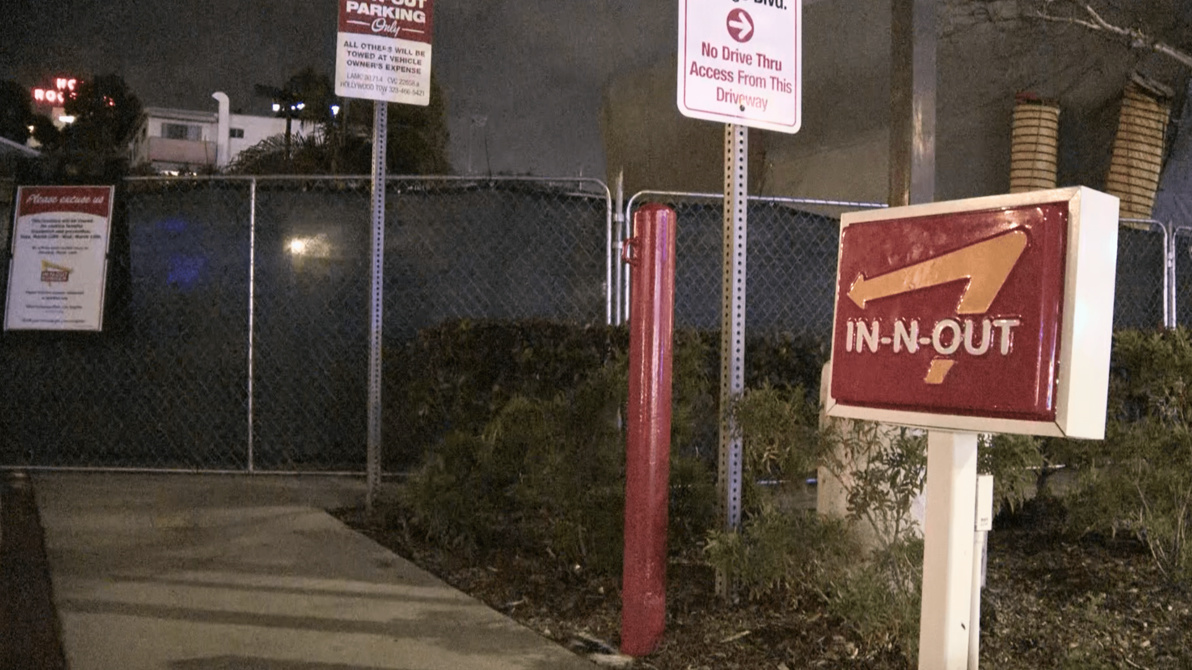 A closed In-N-Out Burger location in Hollywood is seen with a tent over it on March 13, 2024.