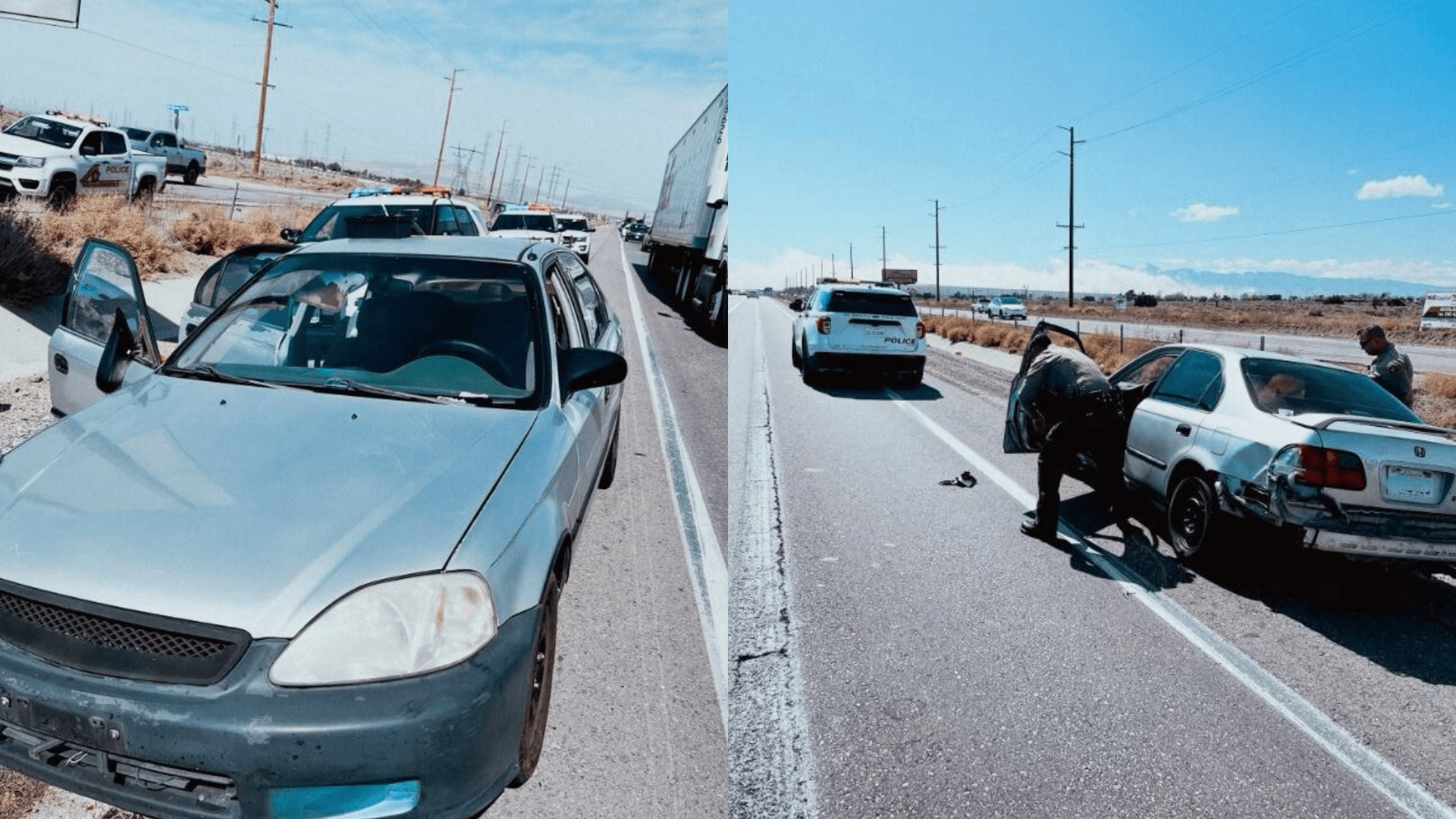 A man was arrested after leading deputies on a pursuit with an alleged stolen vehicle in San Bernardino County on March 13, 2024. (Victorville Police Department)