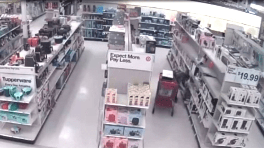 Security cameras captured a woman stealing a cart full of KitchenAid mixers at a Target store in Chino. (Chino Police Department)