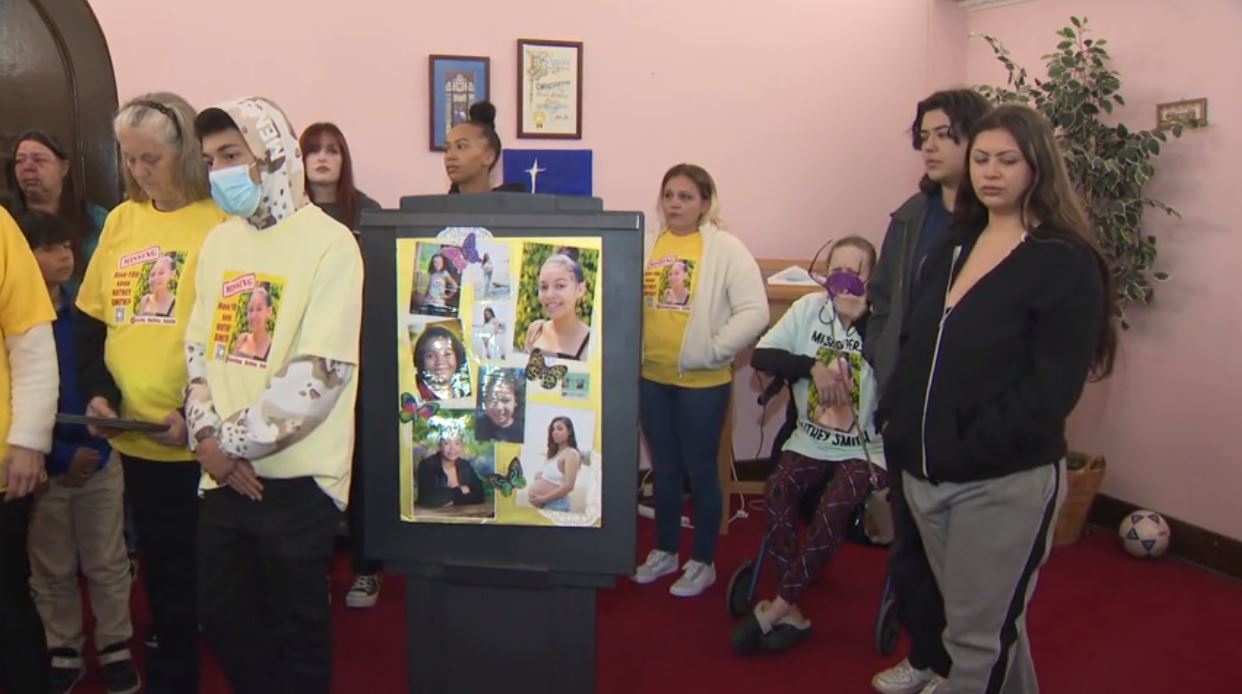 Friends and family held a press conference at the San Pedro United Methodist Church on March 2, 2024 as they continue searching for Ruthey Smith. (KTLA)