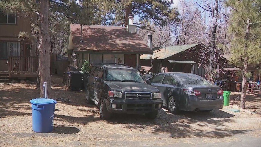 The suspect's home near Big Bear Lake where a 17-year-old girl was held captive for nearly a week. (KTLA)