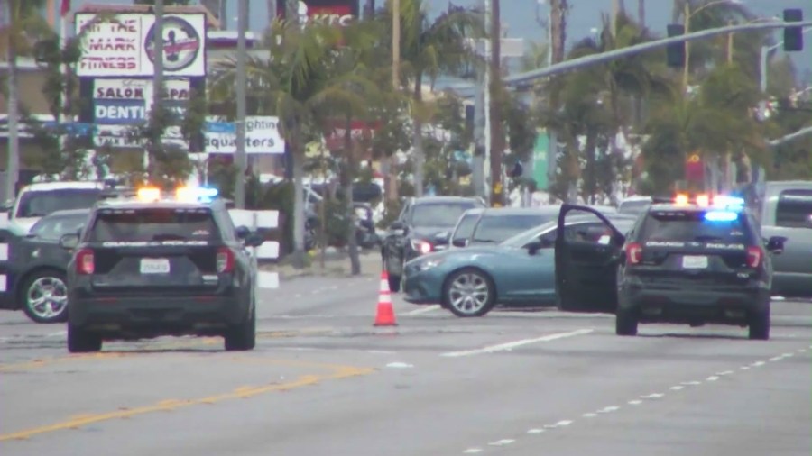 A driver with multiple DUI convictions struck and killed a pedestrian before leading Orange County authorities in a chase on March 12, 2024. (KTLA)