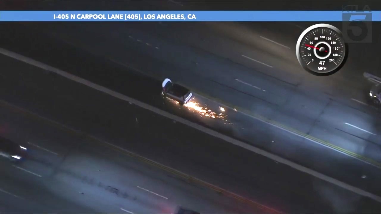 The moment a driver in a stolen vehicle crashed during a high-speed pursuit through Los Angeles County on March 14, 2024. (KTLA)