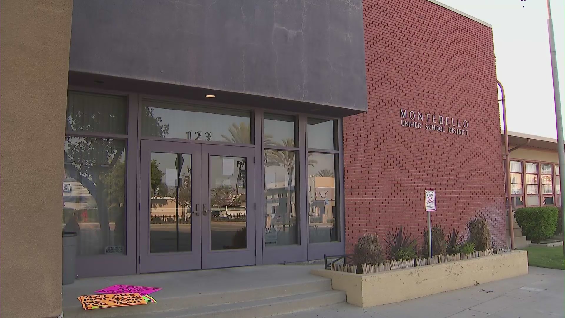 The Montebello Unified School District building. (KTLA)