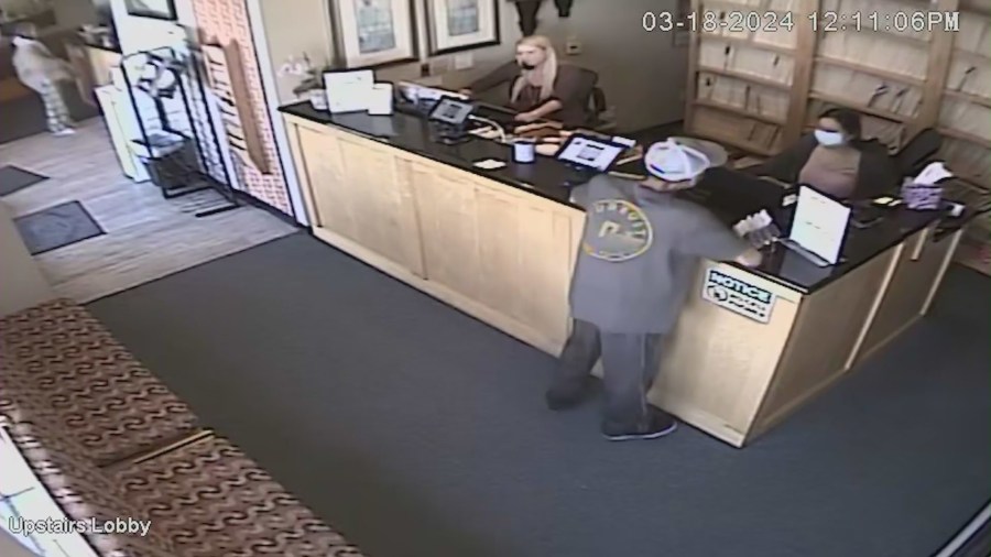 Homeless man entering a Long Beach chiropractic clinic before sexually assaulting a female patient on March 18, 2024. (Clements Chiropractic)