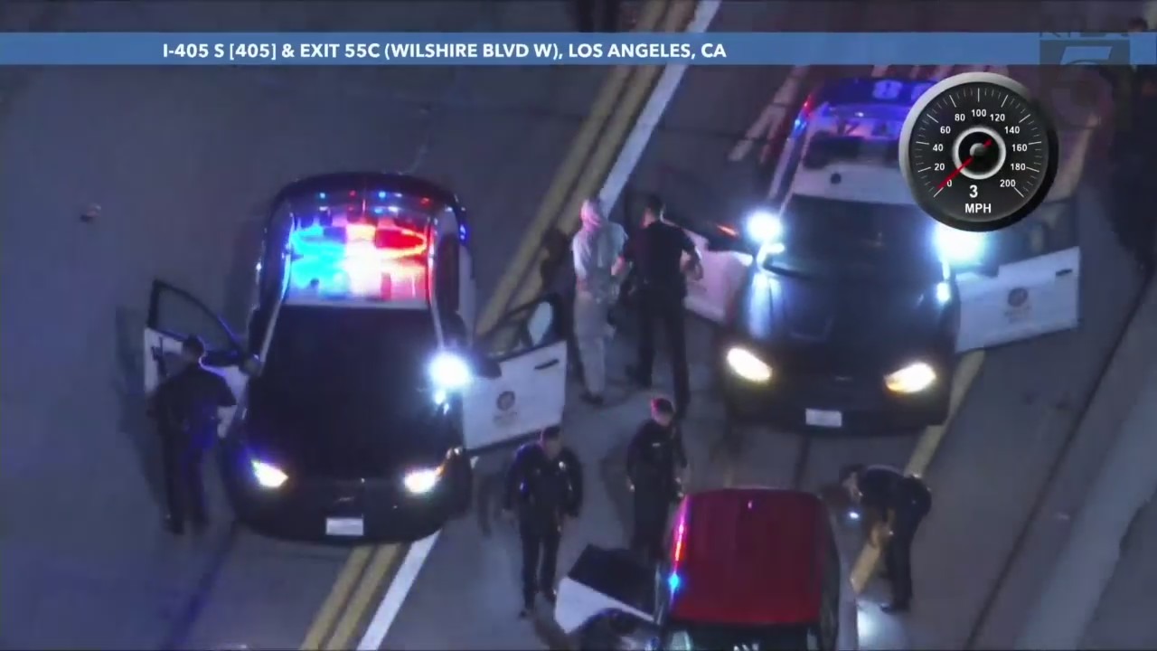 A driver in a stolen car was arrested after crashing during a high-speed pursuit through Los Angeles County on March 14, 2024. (KTLA)