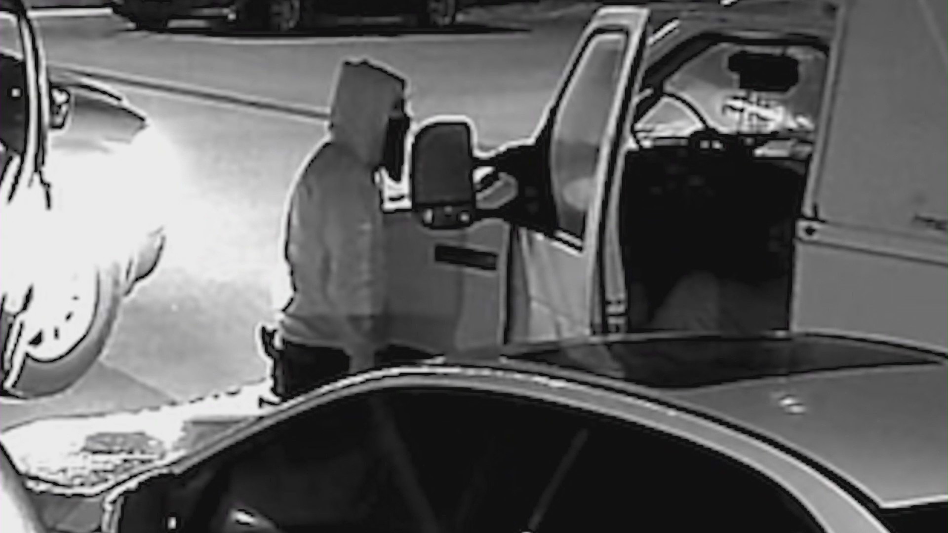 Two hooded suspects steal a plumber's work van and tools in Gardena on March 28, 2024. (Robert Powell)