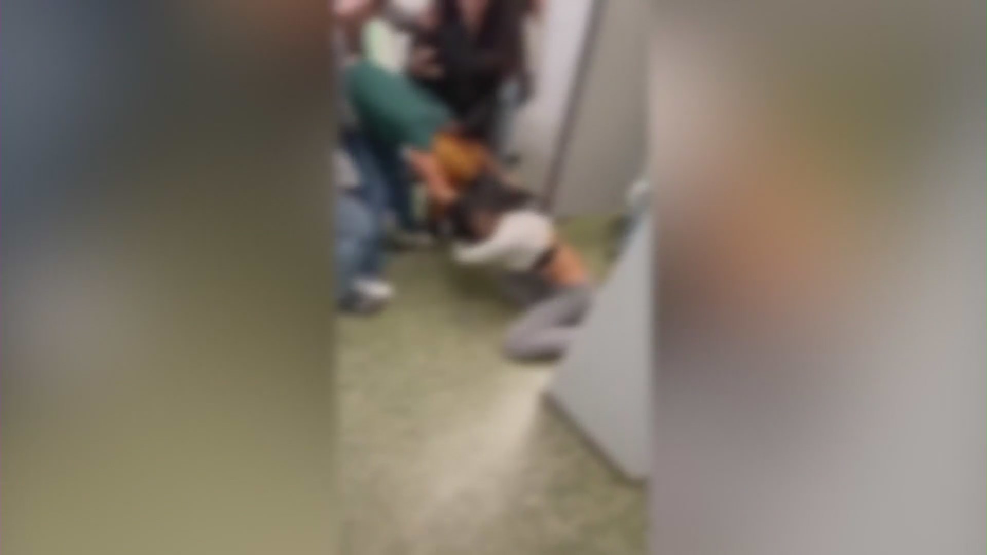 Shaylee Mejia and another girl seen fighting in a school bathroom at Manual Arts High School. (Maria Juarez)