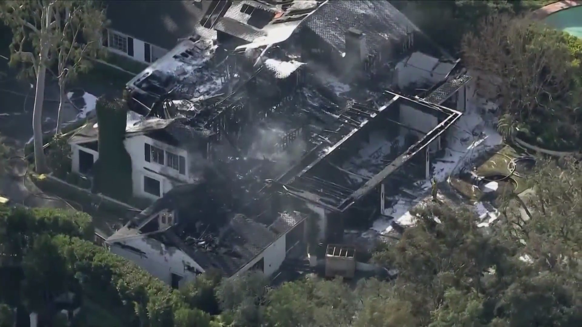 A massive fire destroyed the Studio City home of Cara Delevingne on March 15, 2024. (KTLA)