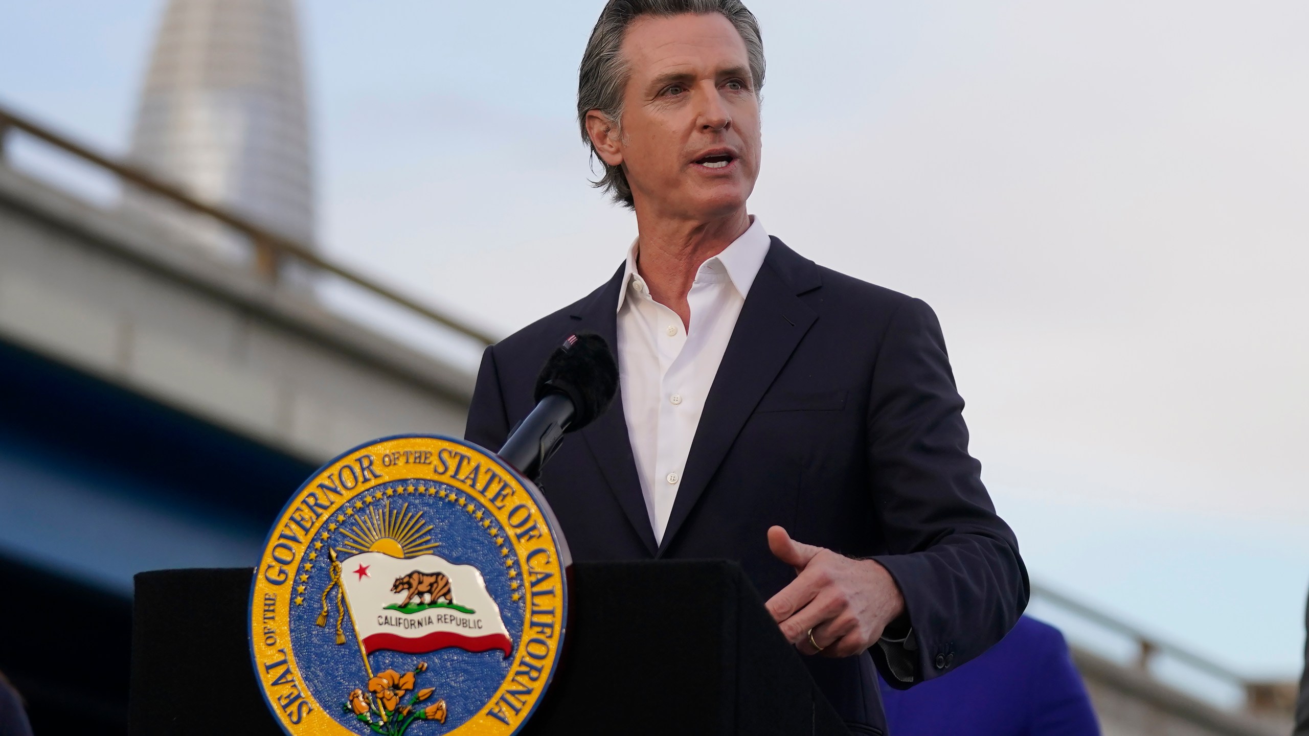 FILE – California Gov. Gavin Newsom speaks during an event in San Francisco on Nov. 9, 2023. On Monday, April 29, 2024, Newsom announced California is partnering with New Jersey-based Amneal Pharmaceuticals to purchase a generic version of Narcan. (AP Photo/Jeff Chiu, File)