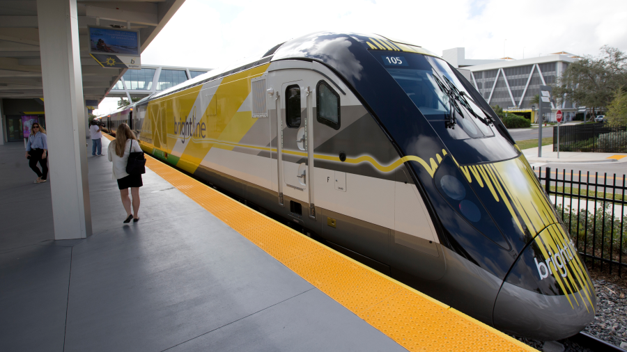 A Brightline train is shown at a station in Fort Lauderdale, Fla., on Jan. 11, 2018. (AP Photo/Wilfredo Lee, File)