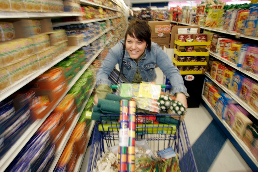 Close Farley zooms through a Los Angeles 99 cent store while on a shopping spree. Ann CloseFarley is costume designer for the wacky annual 99Cent Store Holiday Show. The awardwinning designer actually goes to 99 cent stores for materials. (Photo by Stephen Osman/Los Angeles Times via Getty Images)