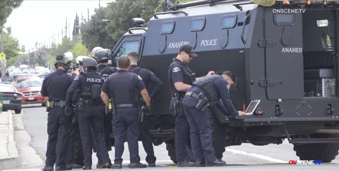 SWAT Team members surrounded an Anaheim senior apartment complex after a woman was shot to death on April 25, 2024. (OnScene.TV)