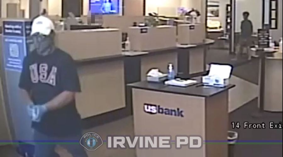 A male suspect seen on surveillance cameras robbing a bank in Irvine on April 2, 2024 (Irvine Police Department)