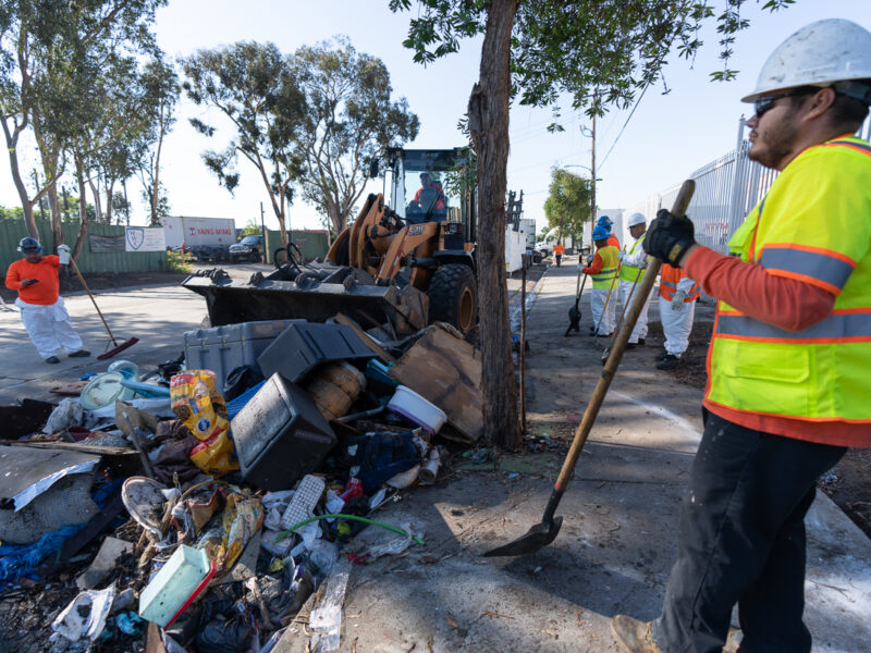 Pathway Home crew members working to remove large amounts of debris from homeless encampments in Los Angeles County. (Pathway Home)