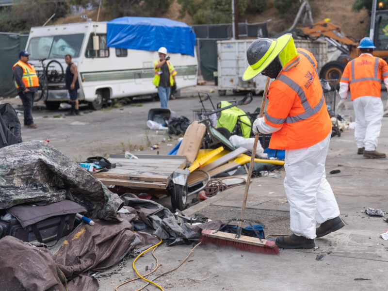 Pathway Home crew members working to remove large amounts of debris from homeless encampments in Los Angeles County. (Pathway Home)