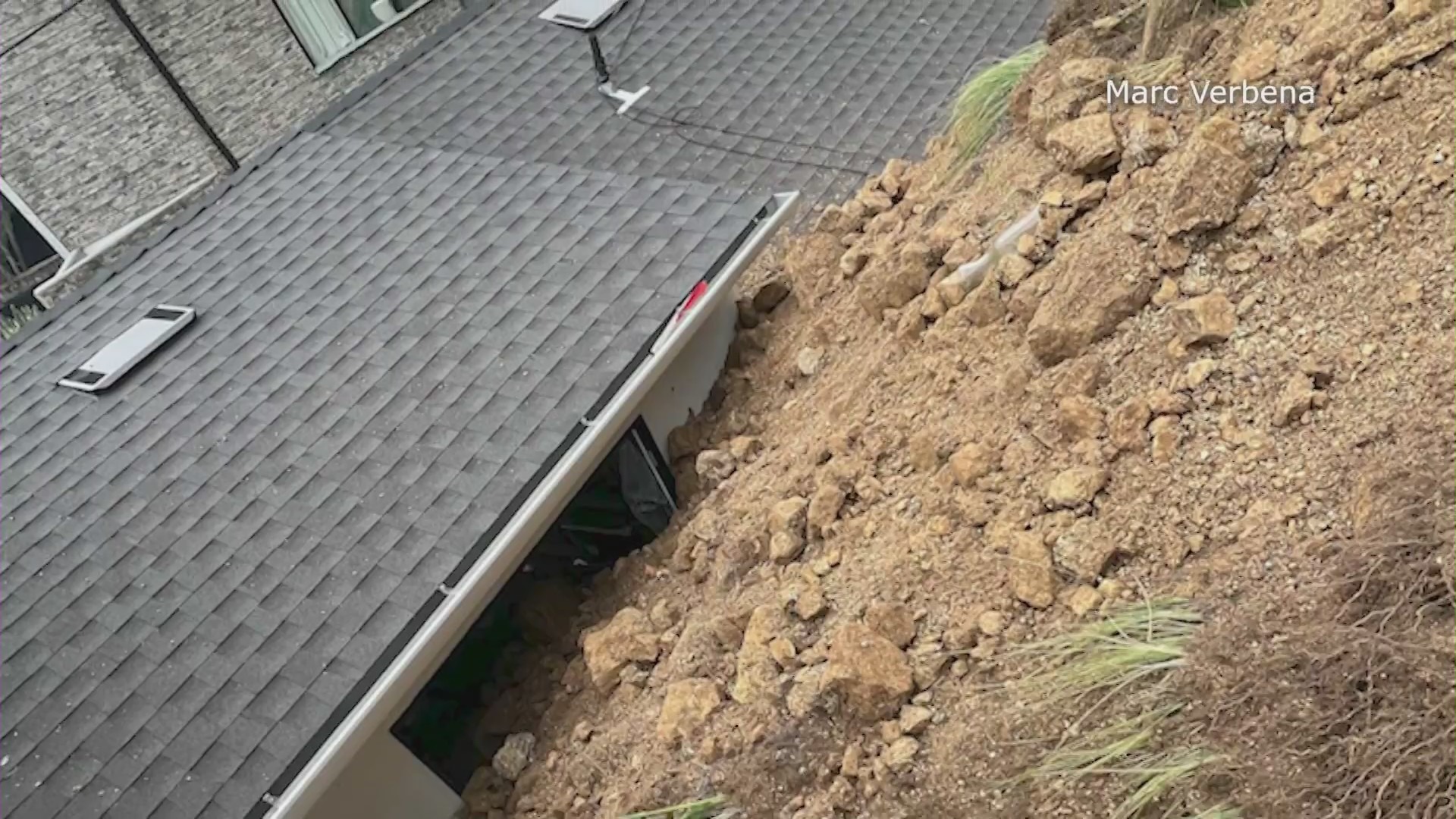 A Hollywood Hills home was partially buried by a large landslide on April 4, 2024. (Marc Verbena)