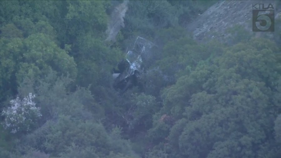 One person was killed after a vehicle crashed off a cliffside in Malibu on April 3, 2024. (KTLA)