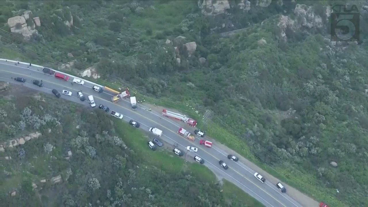 Roads on Pacific Coast Highway near Malibu Canyon Road were closed in both directions after a driver was killed in a Malibu cliffside crash on April 3, 2024. (OC Hawk)