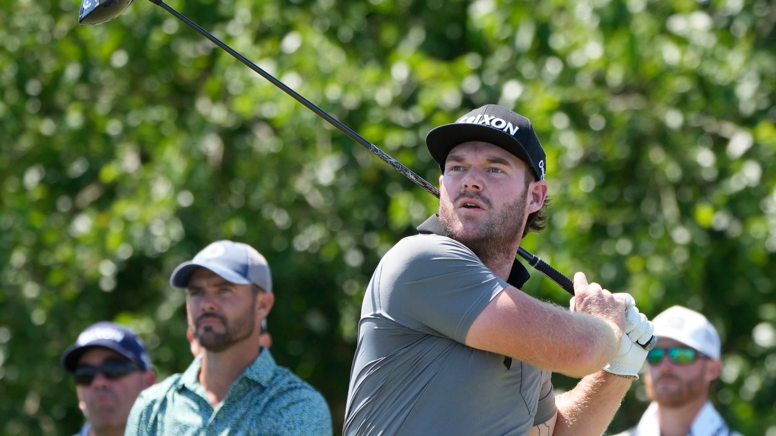 FILE -Grayson Murray hits off the 18th tee during the first round of the PGA Zurich Classic golf tournament at TPC Louisiana in Avondale, La., Thursday, April 20, 2023. Two-time PGA Tour winner Grayson Murray died Saturday morning, May 25, 2024 at age 30, one day after he withdrew from the Charles Schwab Cup Challenge at Colonial. (AP Photo/Gerald Herbert, File)