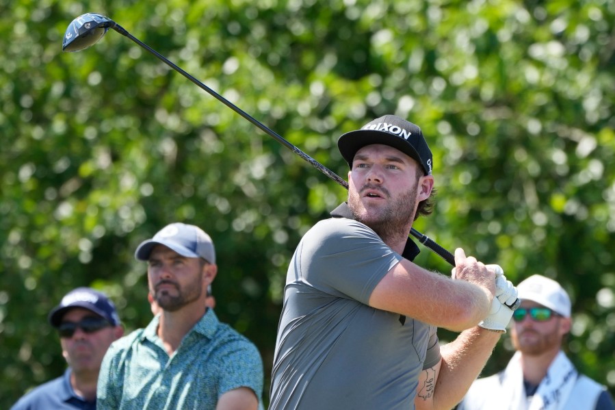 FILE -Grayson Murray hits off the 18th tee during the first round of the PGA Zurich Classic golf tournament at TPC Louisiana in Avondale, La., Thursday, April 20, 2023. Two-time PGA Tour winner Grayson Murray died Saturday morning, May 25, 2024 at age 30, one day after he withdrew from the Charles Schwab Cup Challenge at Colonial. (AP Photo/Gerald Herbert, File)