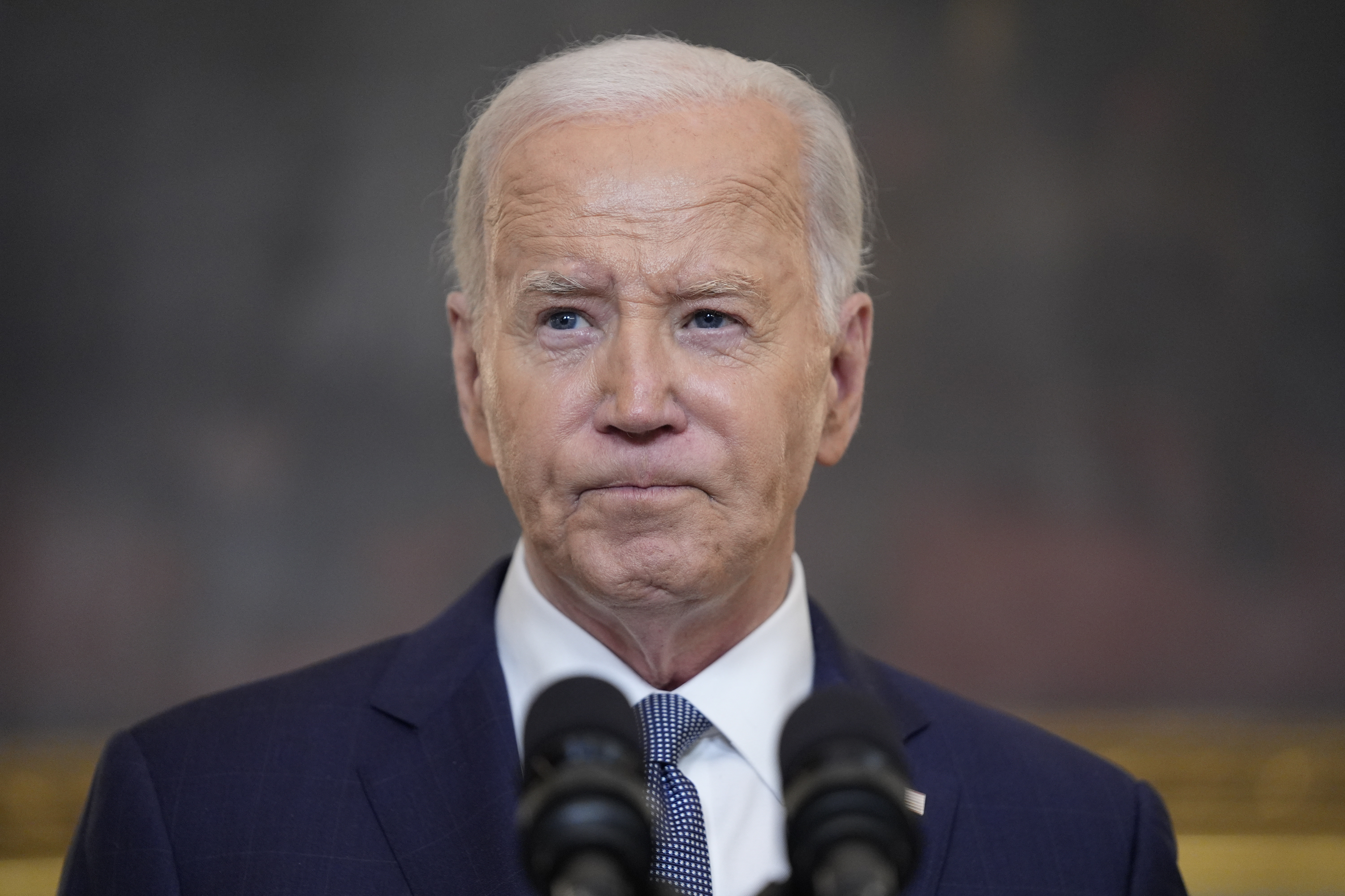 President Joe Biden delivers remarks on the verdict in former President Donald Trump's hush money trial and on the Middle East, from the State Dining Room of the White House, Friday, May 31, 2024, in Washington. (AP Photo/Evan Vucci)