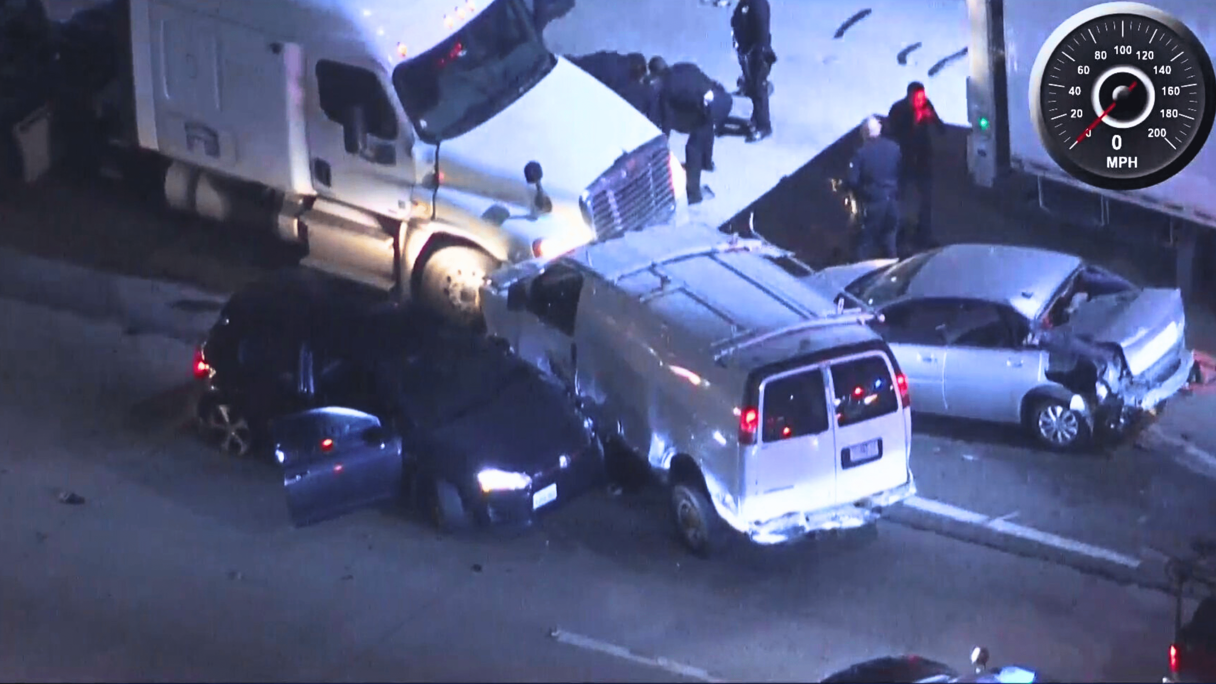 A pursuit came to a stop in Santa Monica when the driver rammed head on into vehicles on the 405 Freeway in Santa Monica on May 17, 2024.