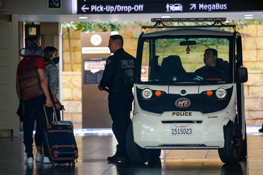 LAPD officers patrol Union Station on Wednesday, Aug. 11, 2021 in Los Angeles. (Getty Images)