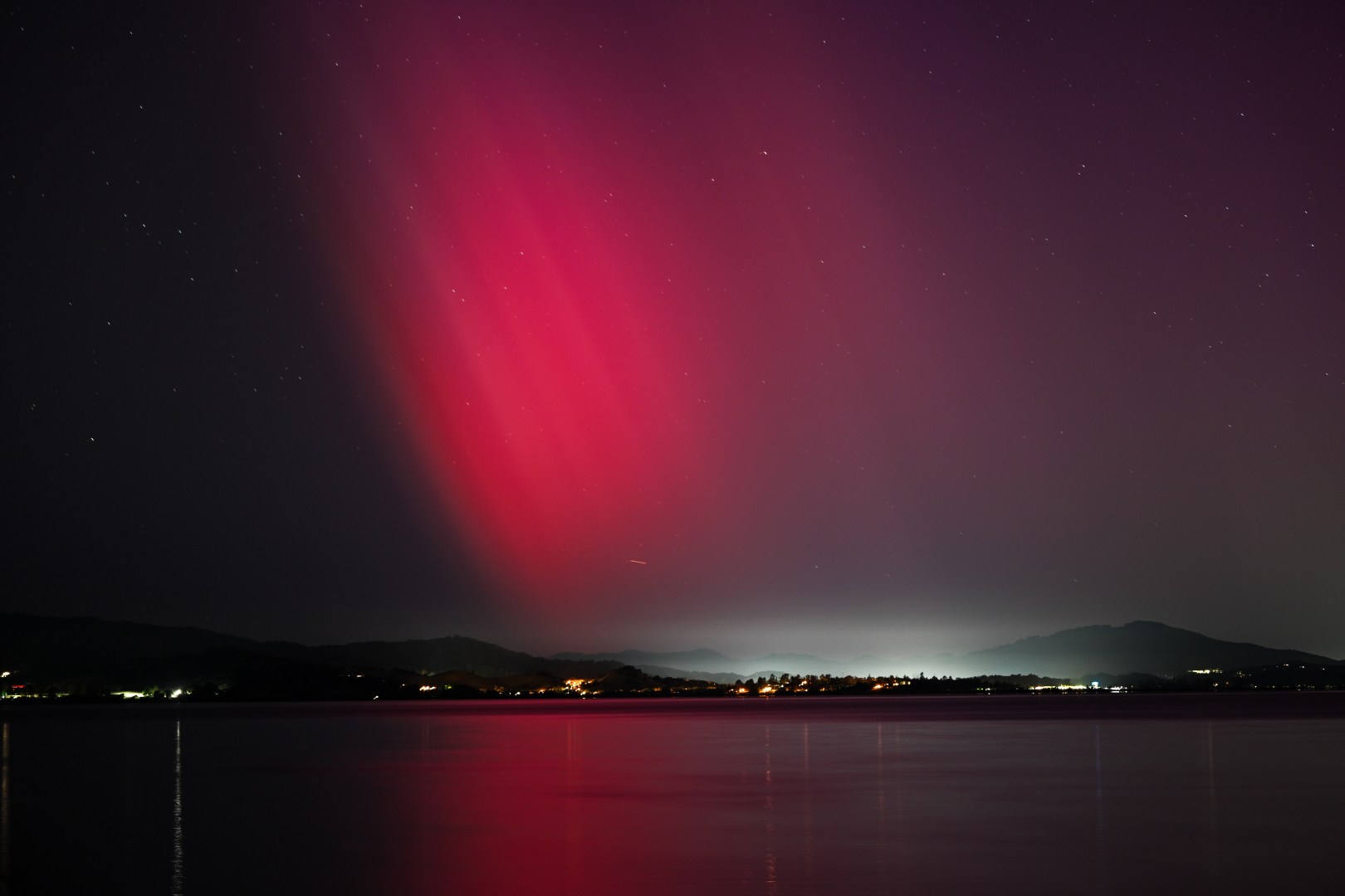 CALIFORNIA, USA - MAY 11: Northern Lights (Aurora Borealis) illuminate the sky of San Francisco North Bay as seen from China Camp Beach in San Rafael, California, United States on May 11, 2024. (Photo by Tayfun Coskun/Anadolu via Getty Images)