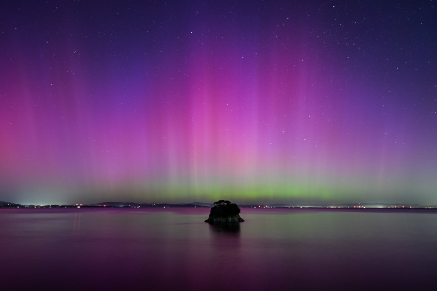 CALIFORNIA, USA - MAY 11: Northern Lights (Aurora Borealis) illuminate the sky of San Francisco North Bay as seen from China Camp Beach in San Rafael, California, United States on May 11, 2024. (Photo by Tayfun Coskun/Anadolu via Getty Images)