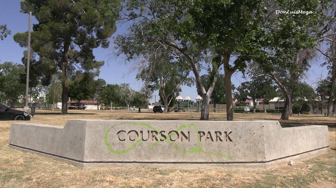 Homicide detectives investigating after a young boy was found dead at a playground at Courson Park in Palmdale on May 22, 2024. (Don Luis Meza)