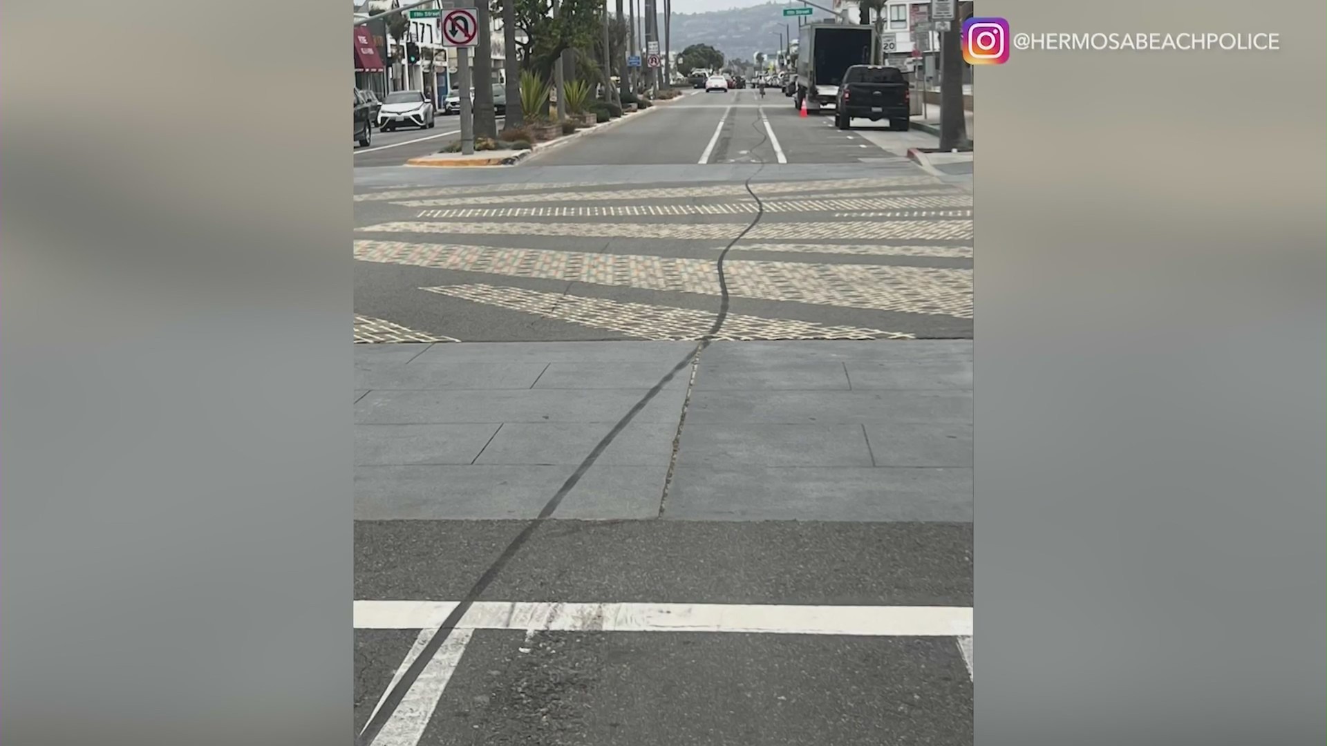 Skidmarks left on a busy road in Hermosa Beach. (Hermosa Beach Police Department)