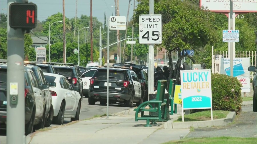 A shooting suspect is dead after an hours-long SWAT standoff in Tarzana on May 18, 2024. (KTLA)