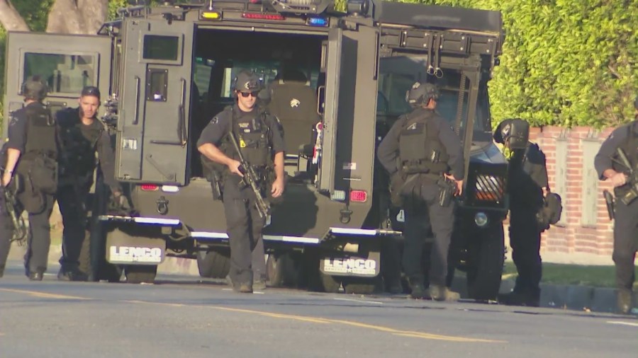 A shooting suspect is dead after an hours-long SWAT standoff in Tarzana on May 18, 2024. (KTLA)