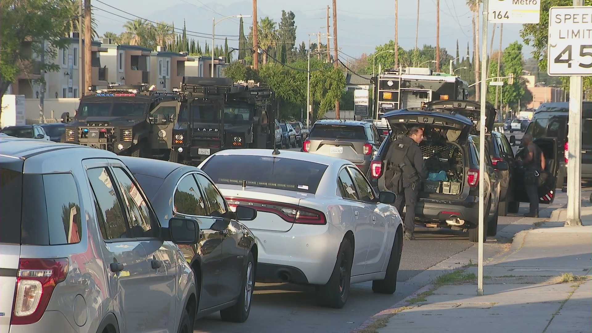 A shooting suspect is dead after an hours-long SWAT standoff in Tarzana on May 18, 2024. (KTLA)