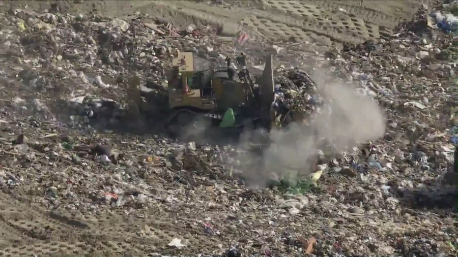 The Chiquita Canyon Landfill in Castaic, California is seen in an aerial view from Sky5. (KTLA)