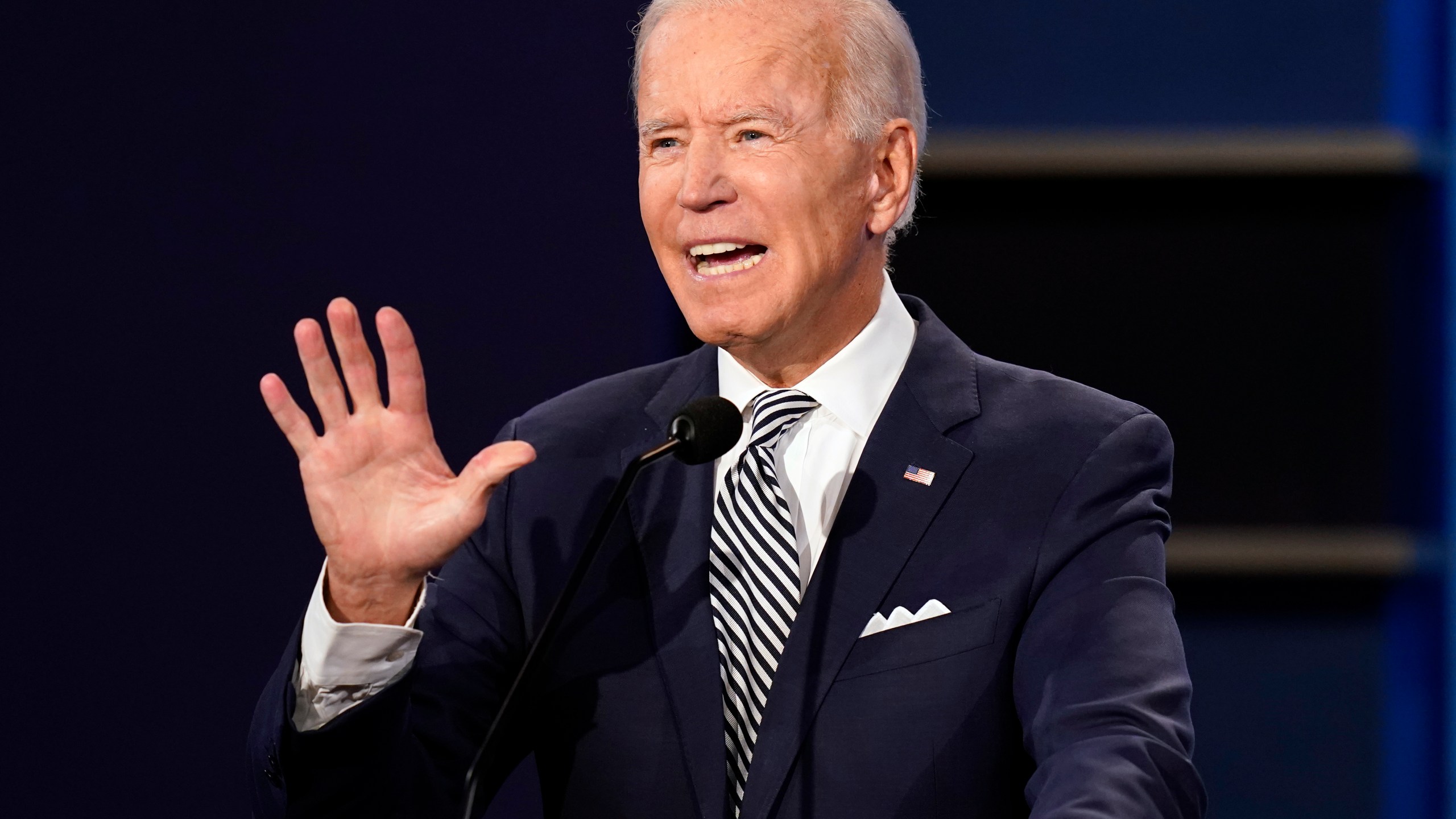 FILE - Democratic presidential candidate former Vice President Joe Biden speaks during the first presidential debate with President Donald Trump Sept. 29, 2020, at Case Western University and Cleveland Clinic, in Cleveland. (AP Photo/Patrick Semansky, File)