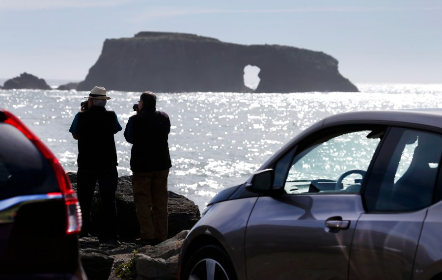 Visitors photograph Arched Rock from the Goat Rock parking lot at Sonoma Coast State Park in Bodega Bay, Calif. on Saturday, Feb. 6, 2016. (Photo By Paul Chinn/The San Francisco Chronicle via Getty Images)