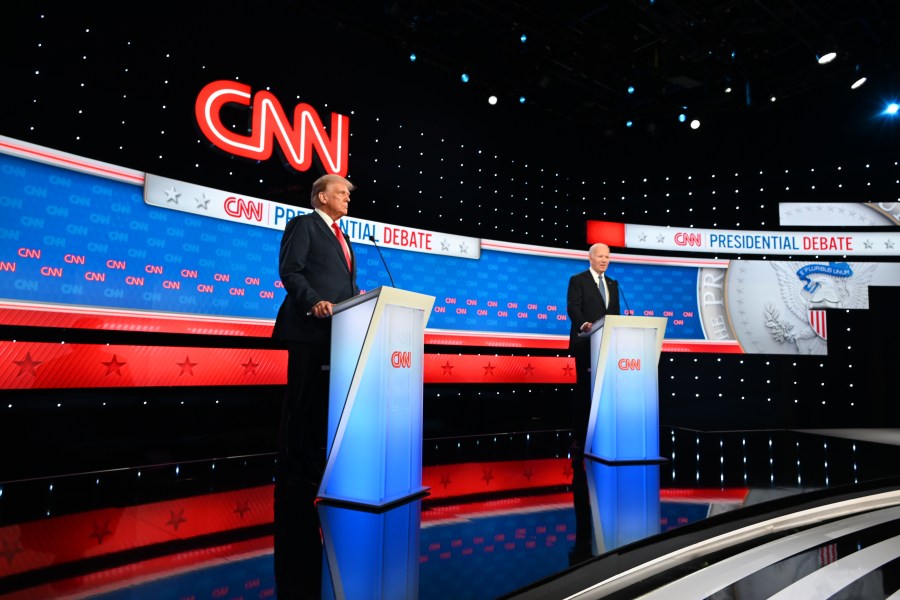 ATLANTA, GEORGIA, UNITED STATES - JUNE 27: President of the United States Joe Biden and Former President Donald Trump participate in the first Presidential Debate at CNN Studios in Atlanta, Georgia, United States on June 27, 2024. (Photo by Kyle Mazza/Anadolu via Getty Images)