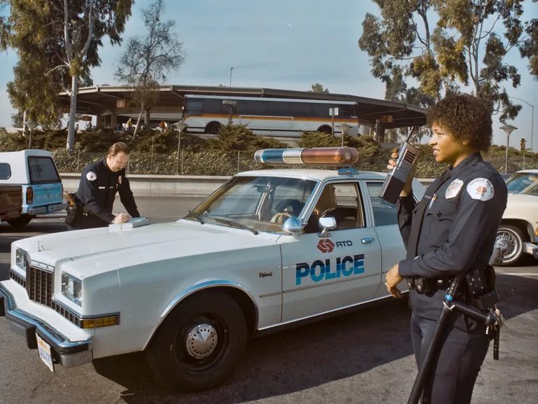 Two Southern California Rapid Transit District officers are shown in this undated photo shared by LA Metro.