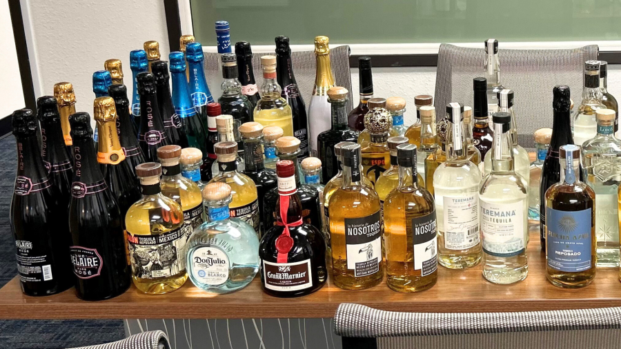 Thousands of dollars worth of stolen high-end alcohol was discovered during a Thousand Oaks retail theft bust on June 12, 2024. (Ventura County Sheriff’s Office)