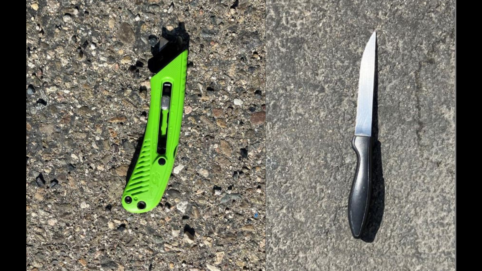 A box cutter and a knife that was brandished by a suspect during a deadly officer-involved shooting on June 15, 2024. (Fullerton Police Department)