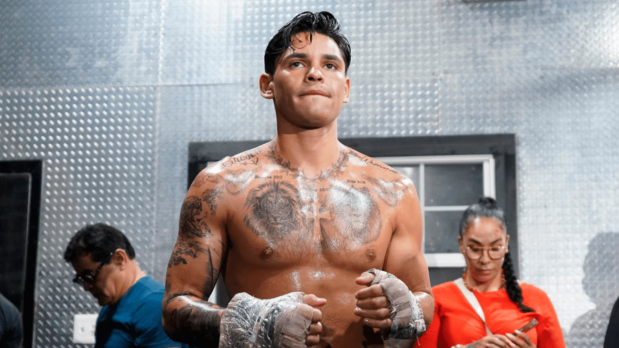 DALLAS, TEXAS - APRIL 09: Ryan Garcia in action during a media workout at World Class Boxing Gym on April 09, 2024 in Dallas, Texas. (Photo by Sam Hodde/Getty Images)