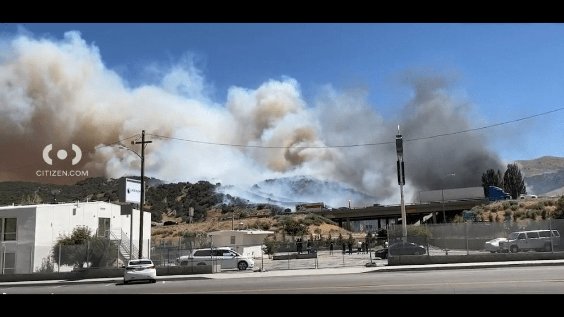 The Post Fire in Gorman is seen burning near the 5 Freeway and forcing evacuations on June 15, 2024. (Citizen)